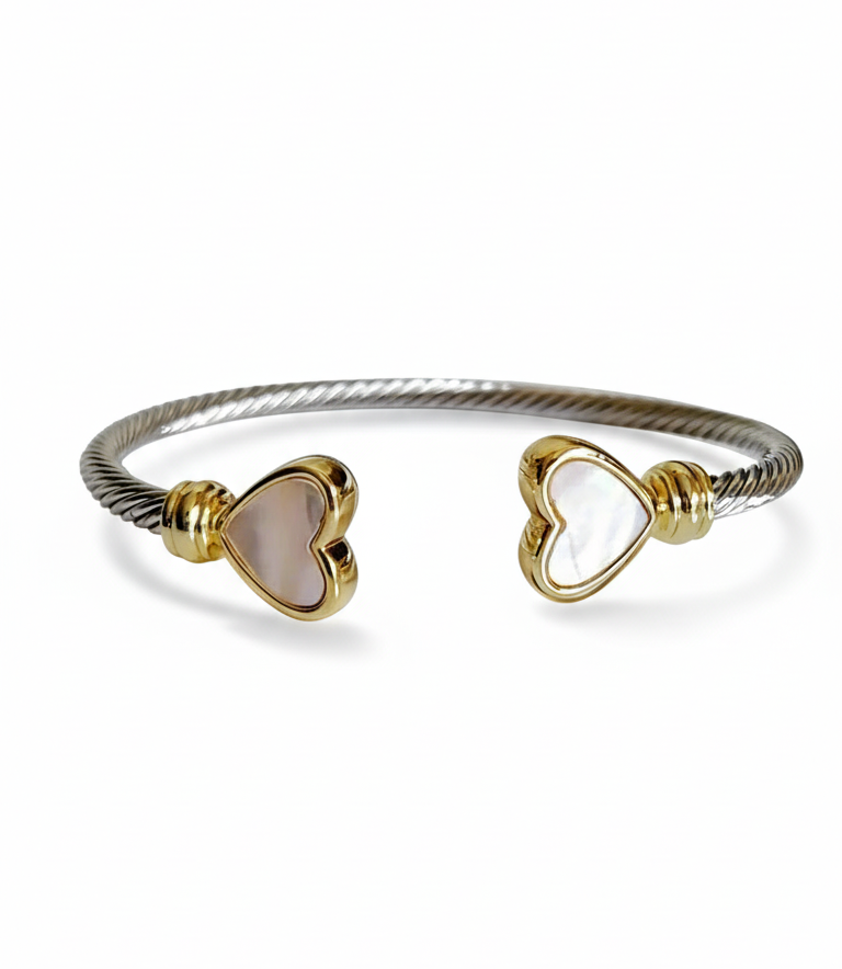 Silver Mother of Pearl Heart Bangle Bracelet