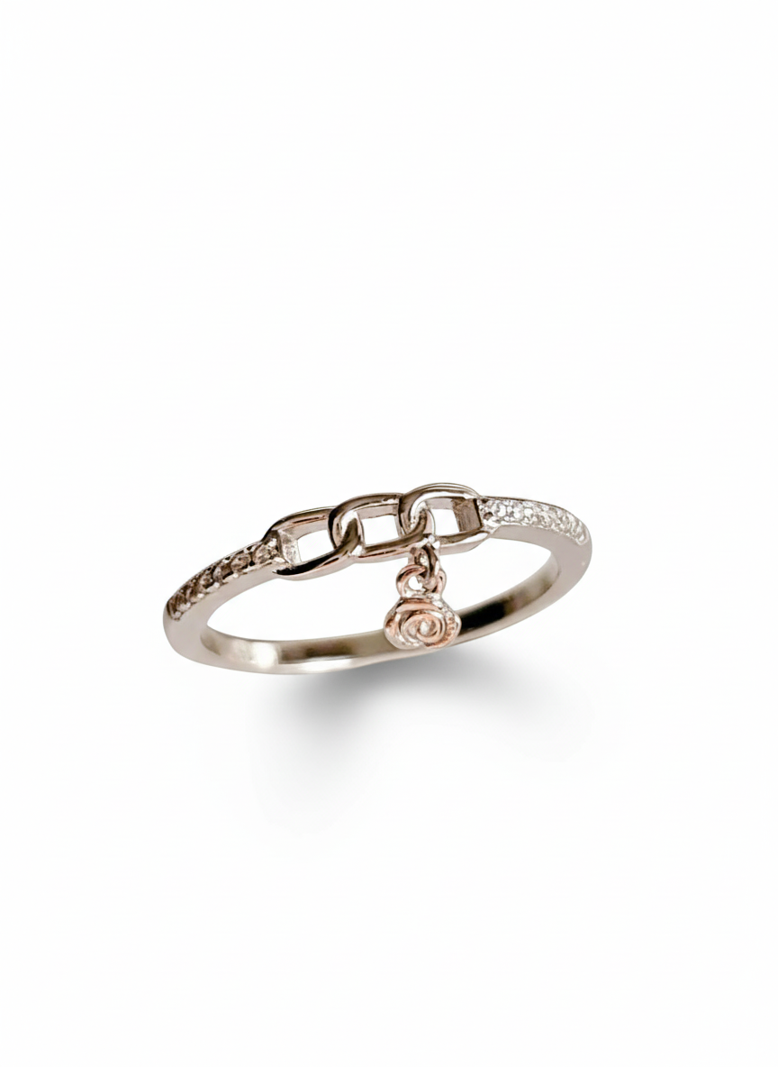 Sterling Silver Chain Ring with Dangling Flower - view 4