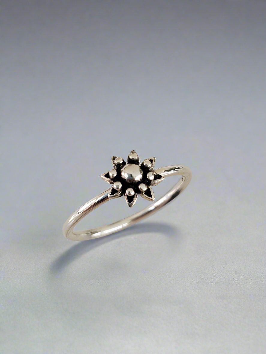 Sterling Silver Beaded Dainty Flower Bali Ring - view 3