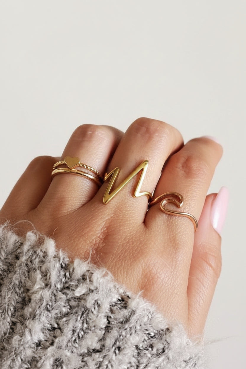 Sterling Silver Heart Beat Gold Plated Ring - view 2