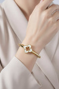 Gold Mother of Pearl Flower Clover Bangle - view 2
