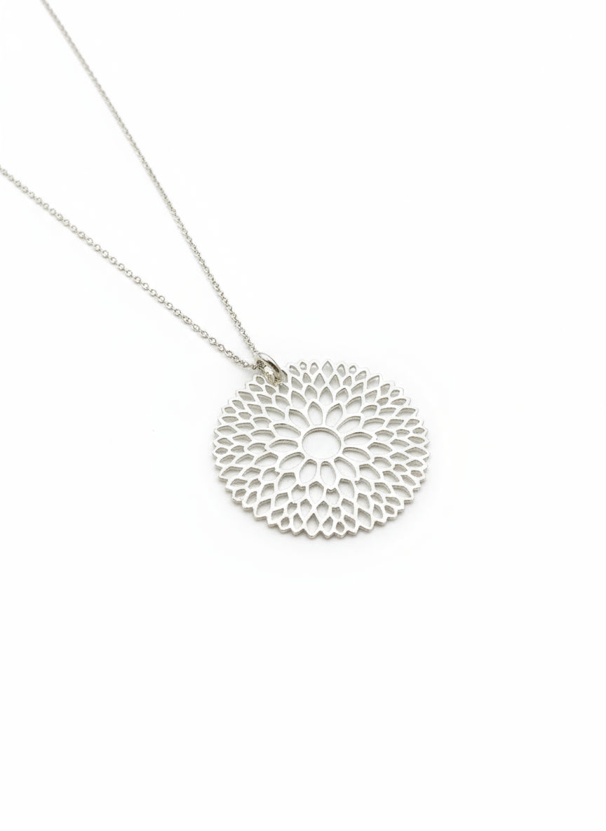 Sterling Silver 925 Large Flower Mandala Pendant Necklace - view 3