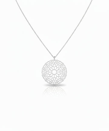 Sterling Silver 925 Large Flower Mandala Pendant Necklace