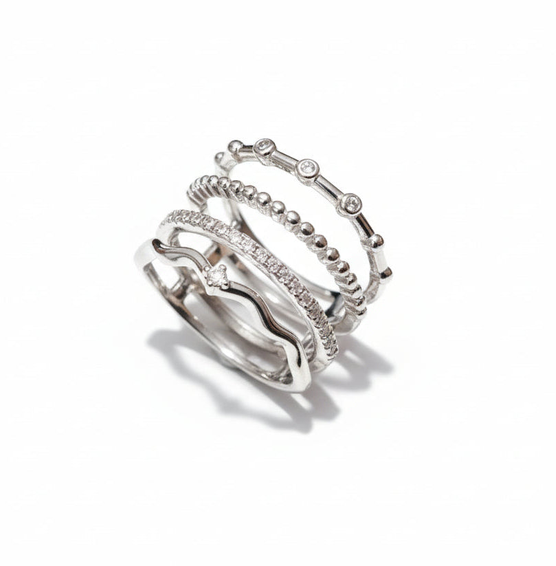 Multi Stack Layered Sterling Silver Ring