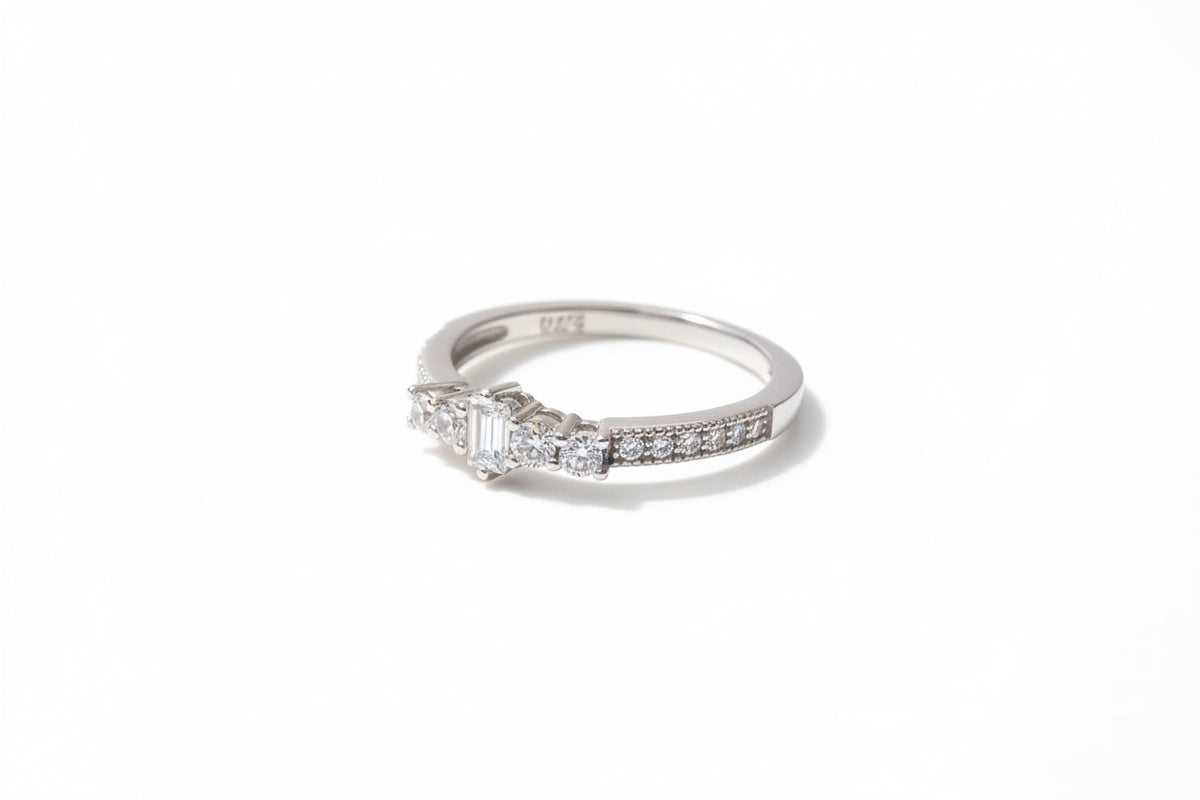 Emerald Cut Sterling Silver Ring - view 6