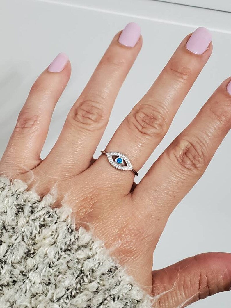 Sterling Silver Evil Eye Blue Opal Ring - view 5