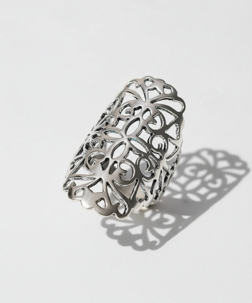 Sterling Silver 925 Filigree Shield Ring