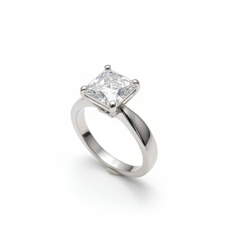 Sterling Silver Princess Cut Engagement Wedding Ring