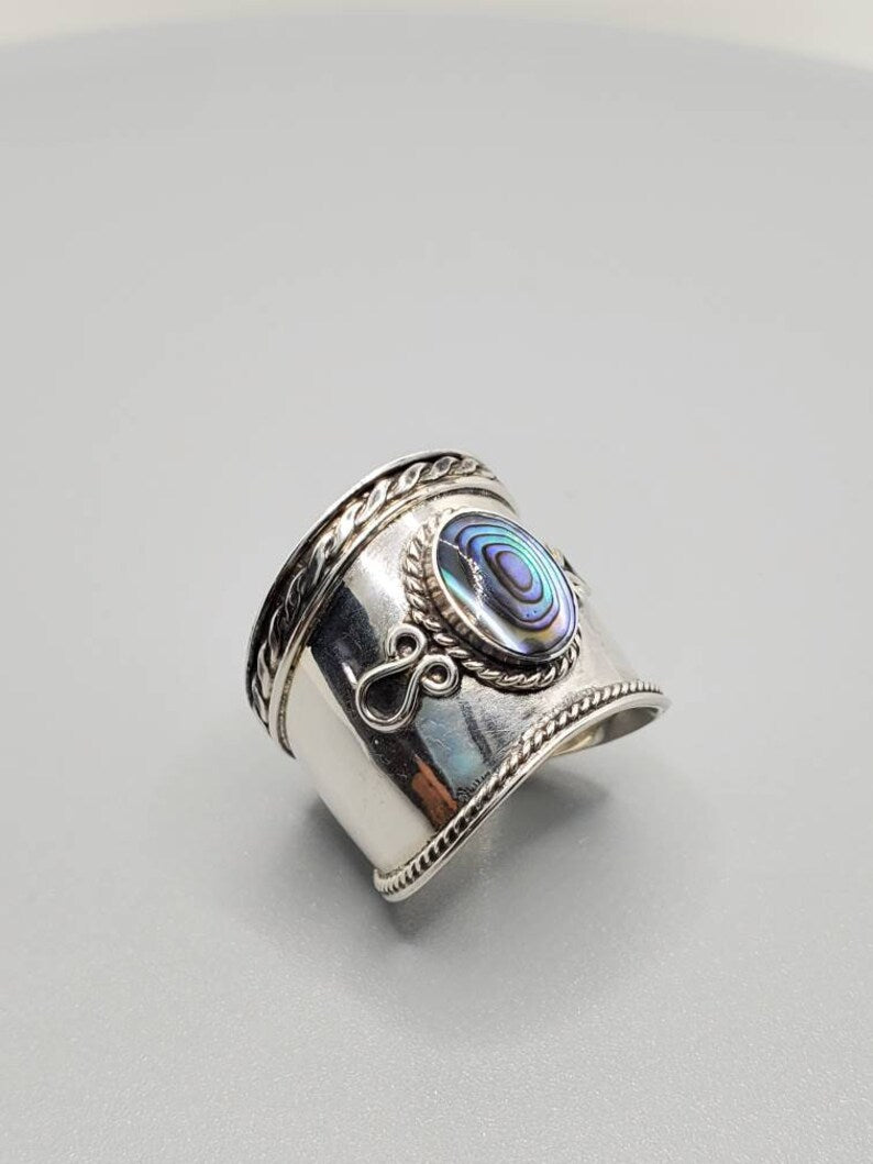 Concave Abalone Sterling Silver Ring - view 6
