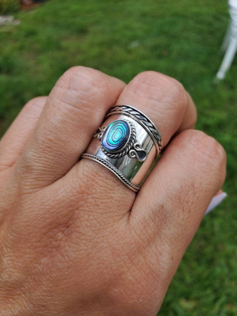 Concave Abalone Sterling Silver Ring - view 2