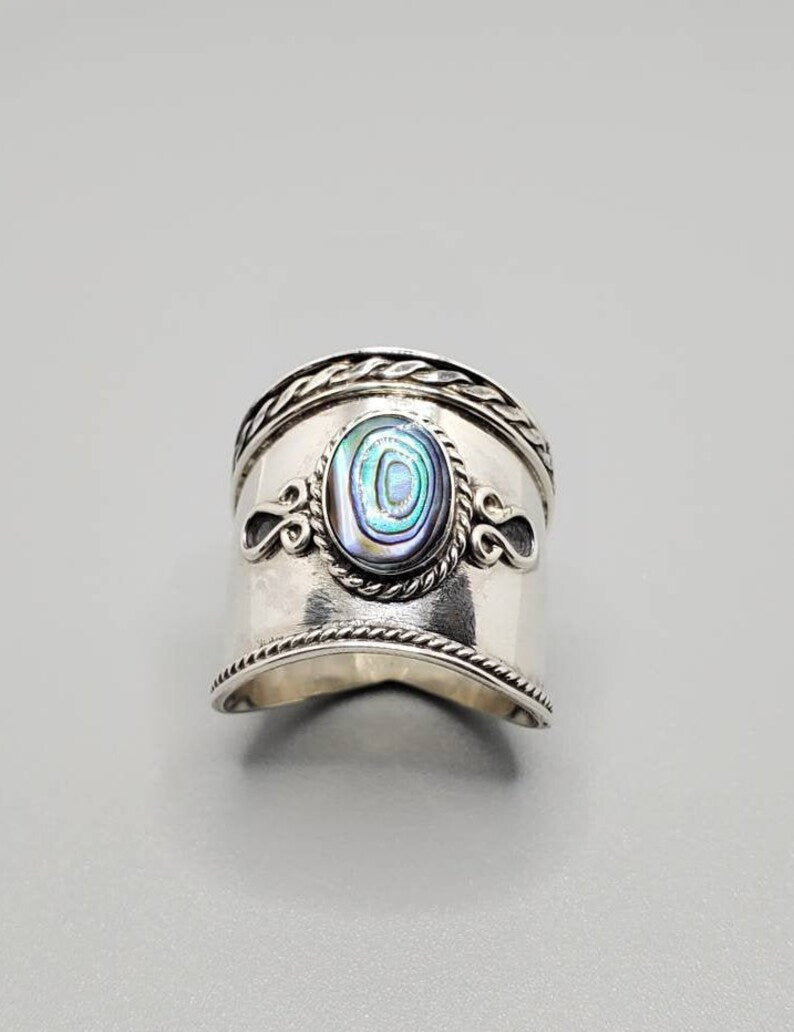 Concave Abalone Sterling Silver Ring