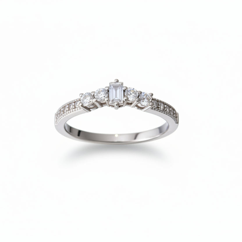 Emerald Cut Sterling Silver Ring - view 5