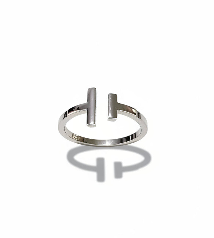 Sterling Silver Solid Double T Bar Ring - view 3