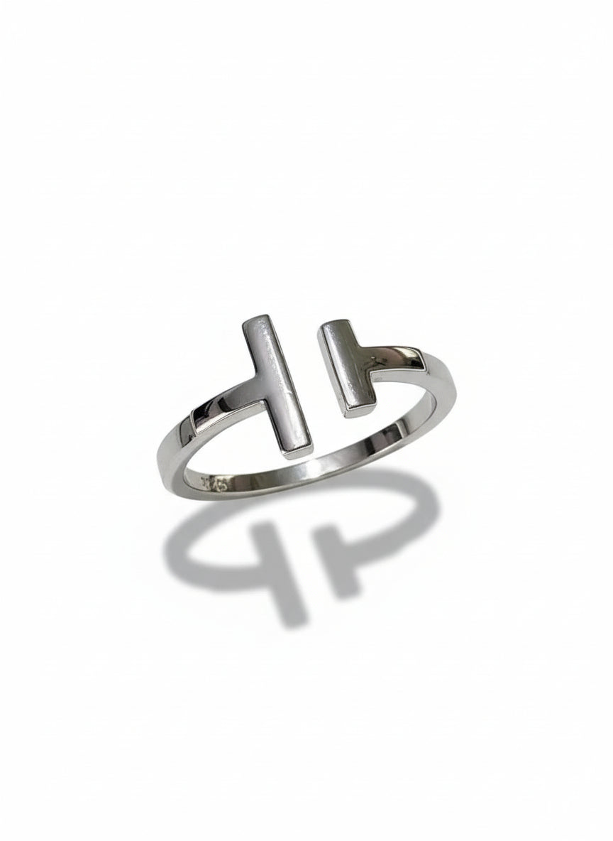 Sterling Silver Solid Double T Bar Ring - view 5