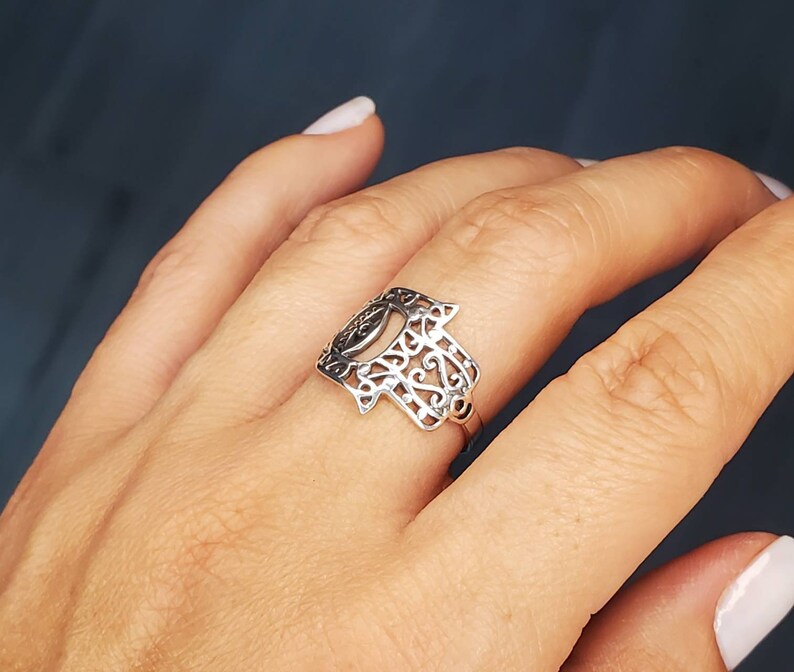 Sterling Silver Hand of Fatima Protection Amulet Ring - view 6