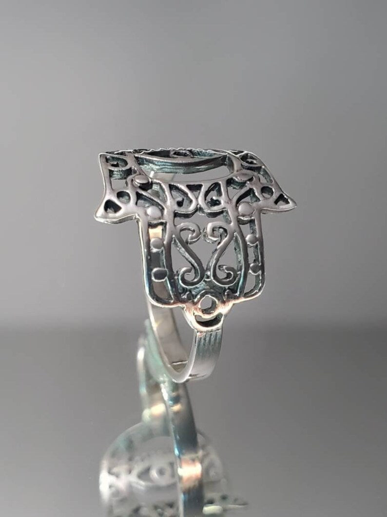 Sterling Silver Hand of Fatima Protection Amulet Ring - view 9