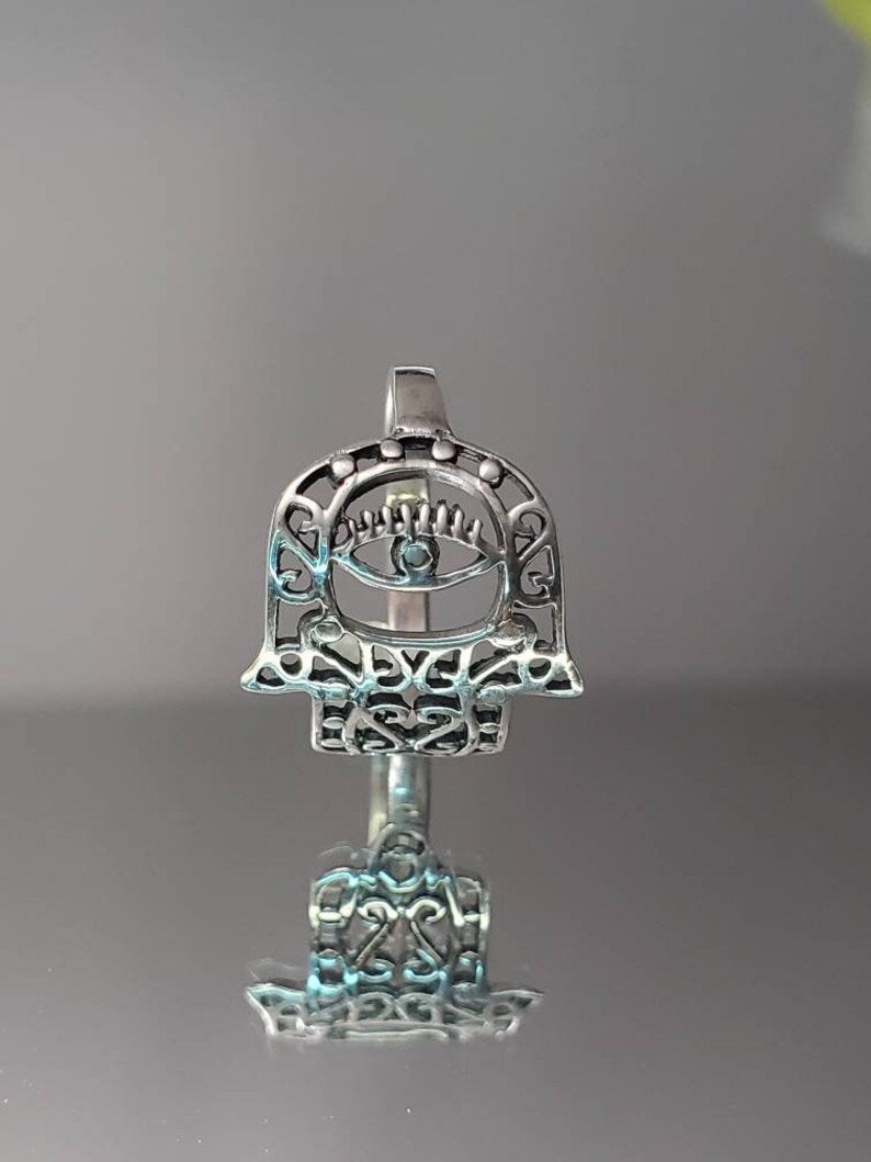 Sterling Silver Hand of Fatima Protection Amulet Ring - view 7
