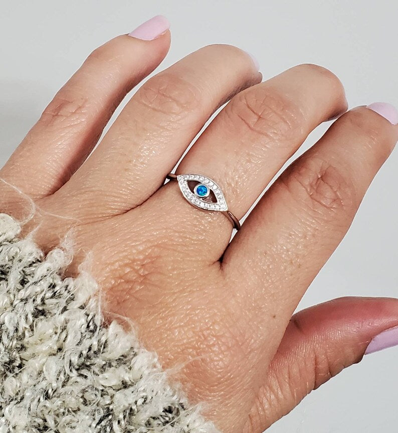Sterling Silver Evil Eye Blue Opal Ring - view 6