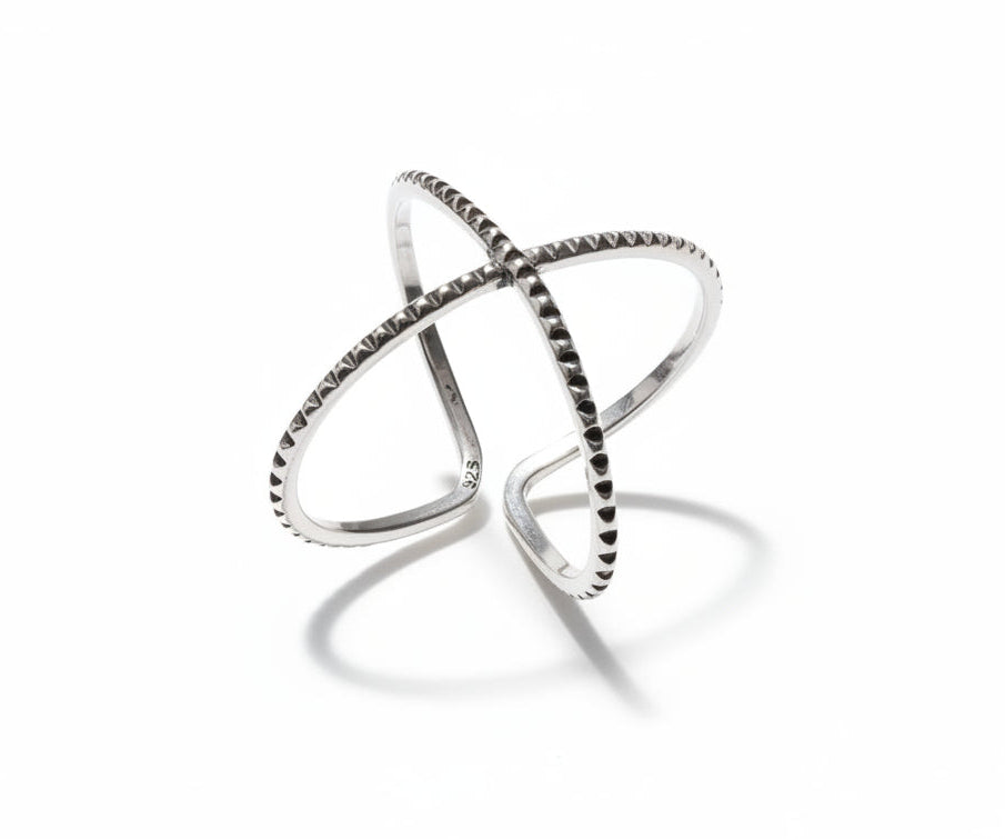 Sterling Silver Criss Cross Geometric Ring