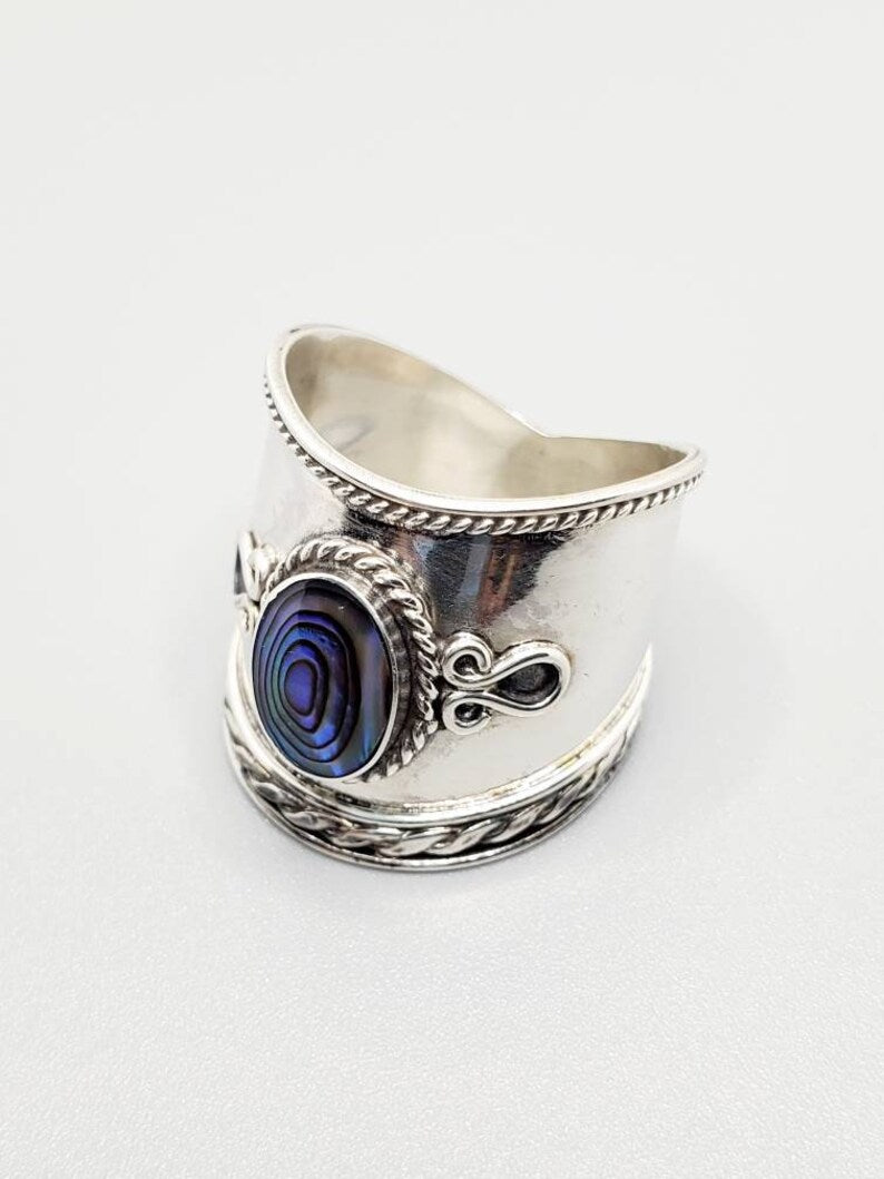 Concave Abalone Sterling Silver Ring - view 8