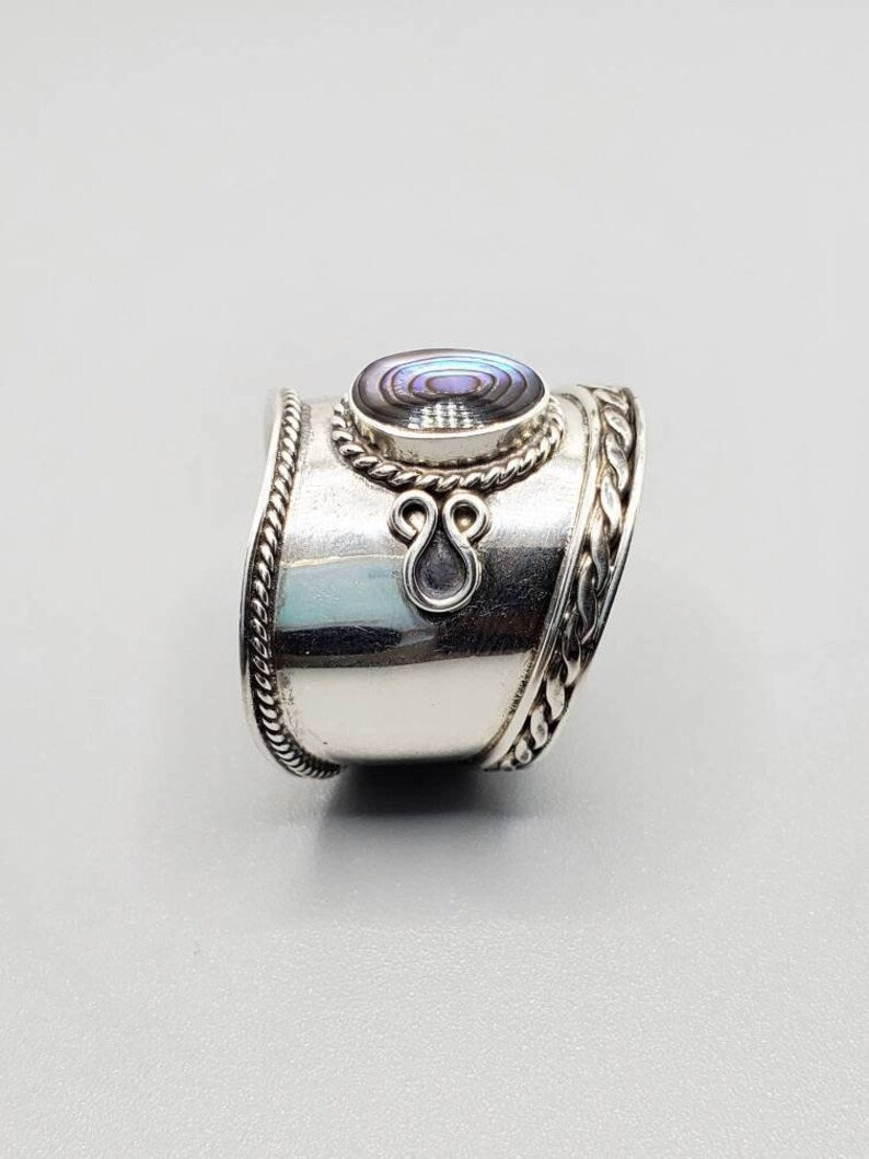 Concave Abalone Sterling Silver Ring - view 9