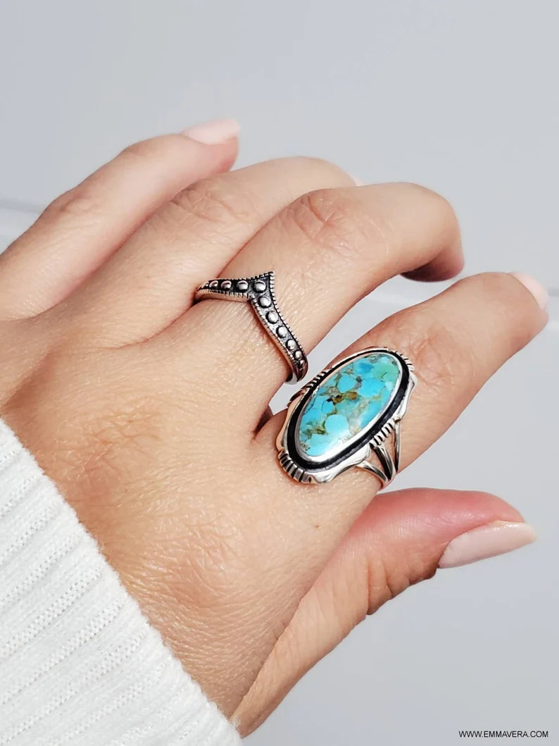Sterling Silver Natural Turquoise Ring size 12 - view 3