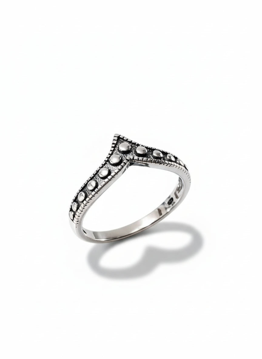 Sterling Silver Bali V Beaded Chevron Ring