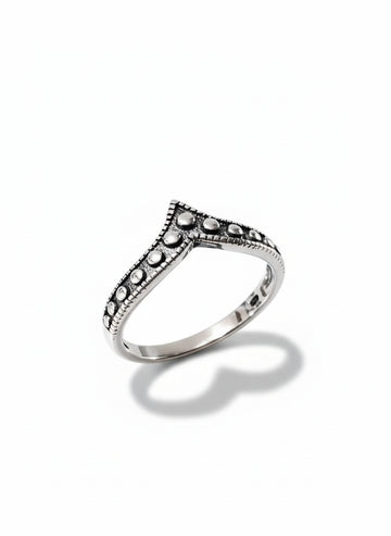 Sterling Silver Bali V Beaded Chevron Ring