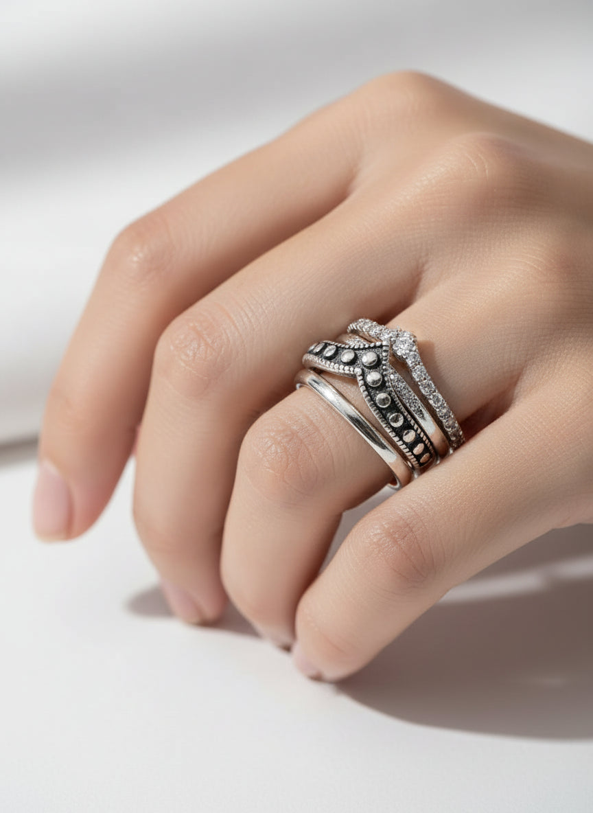 Sterling Silver Bali V Beaded Chevron Ring - view 4