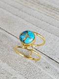 Gold Natural Cooper Turquoise Stone Ring - view 3