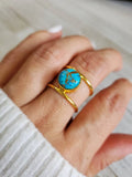 Gold Natural Cooper Turquoise Stone Ring - view 4