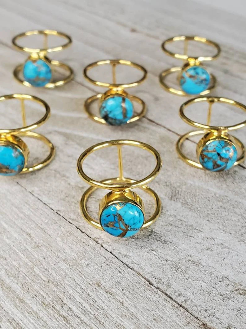 Gold Natural Cooper Turquoise Stone Ring - view 8