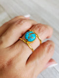 Gold Natural Cooper Turquoise Stone Ring - view 2