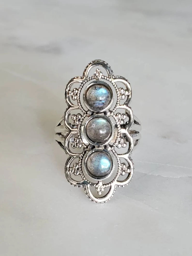 Sterling Silver 925 Natural Labradorite Stone Ring - view 6