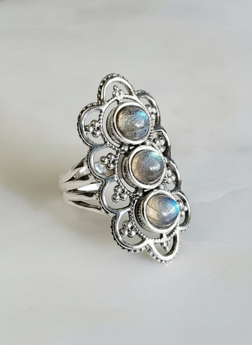 Sterling Silver 925 Natural Labradorite Stone Ring - view 5