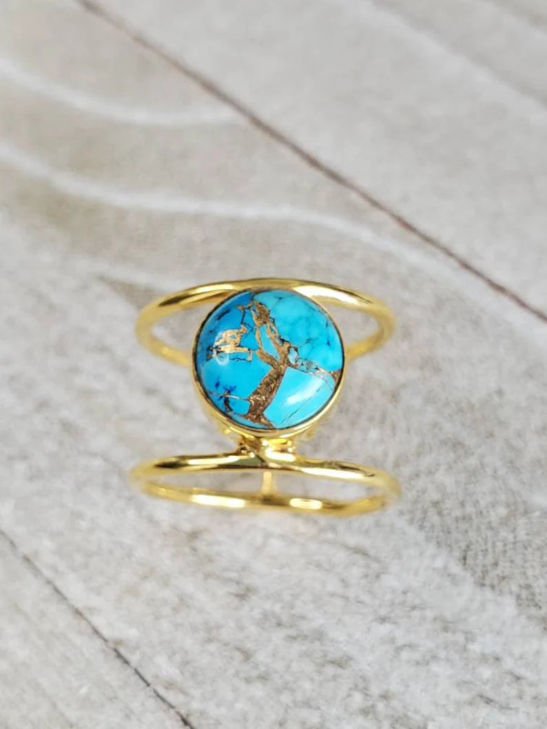 Gold Natural Cooper Turquoise Stone Ring - view 6