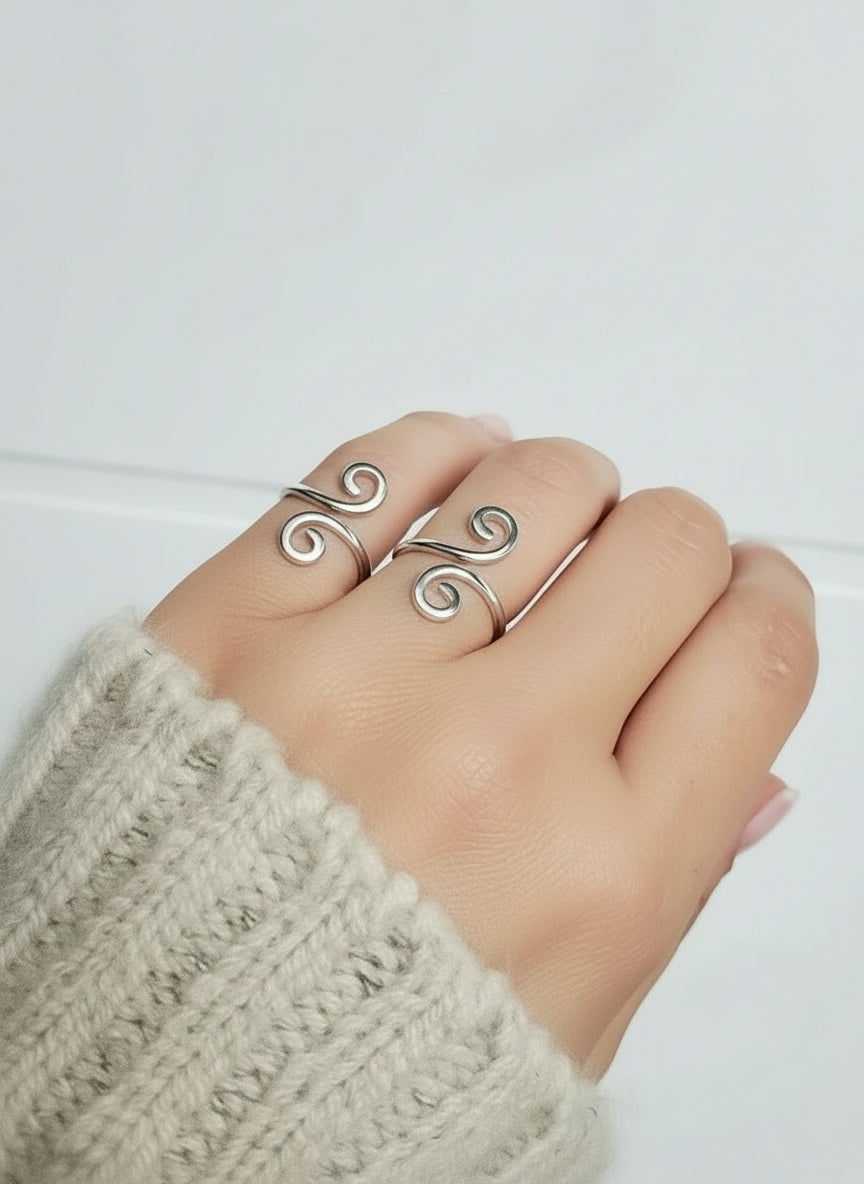 Sterling Silver 925 Spiral Minimalist Adjustable Ring - view 6
