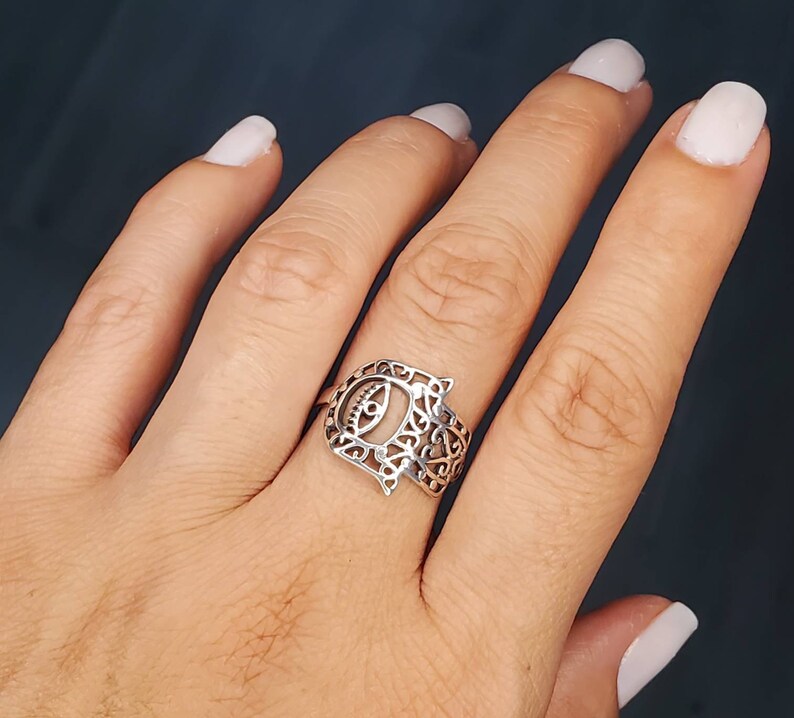 Sterling Silver Hand of Fatima Protection Amulet Ring