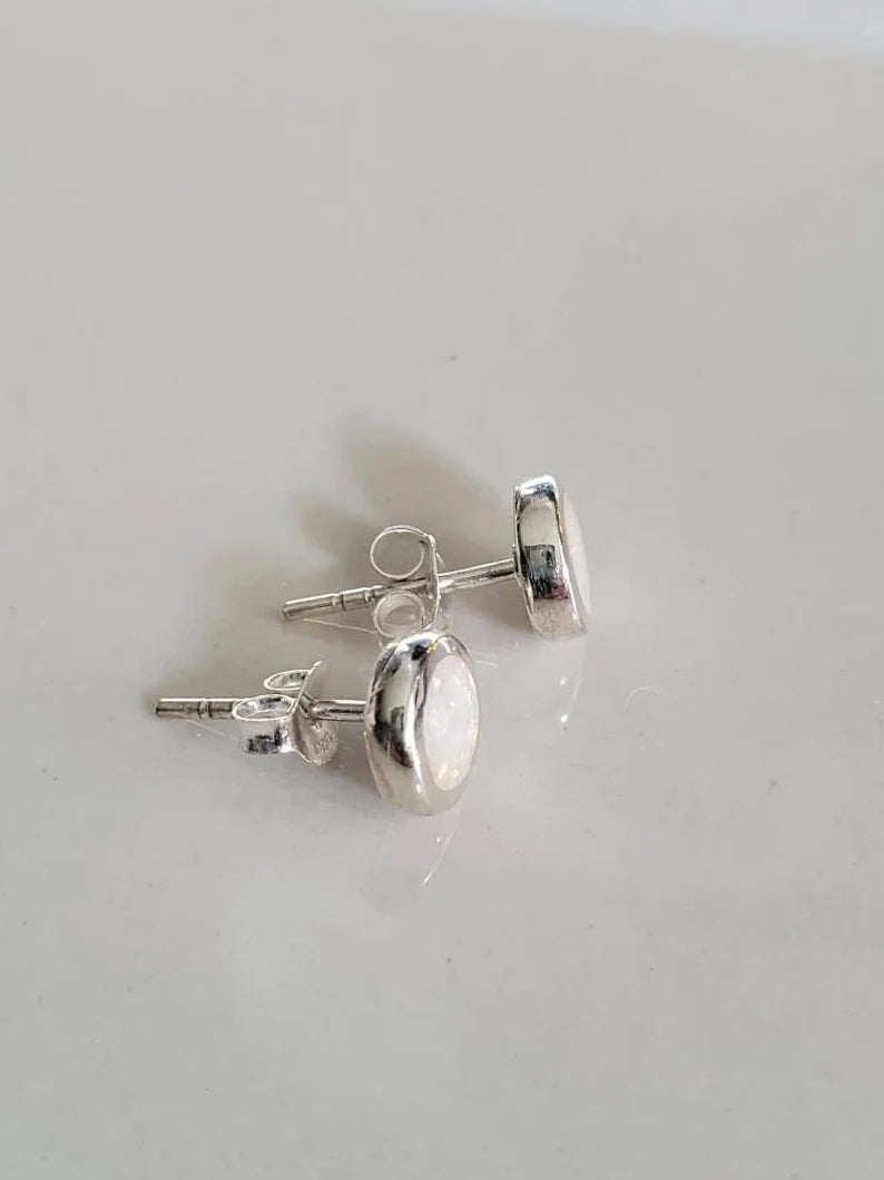 Sterling Silver White Rainbow Opal Sterling Silver Studs Size 4mm to 10mm - view 9