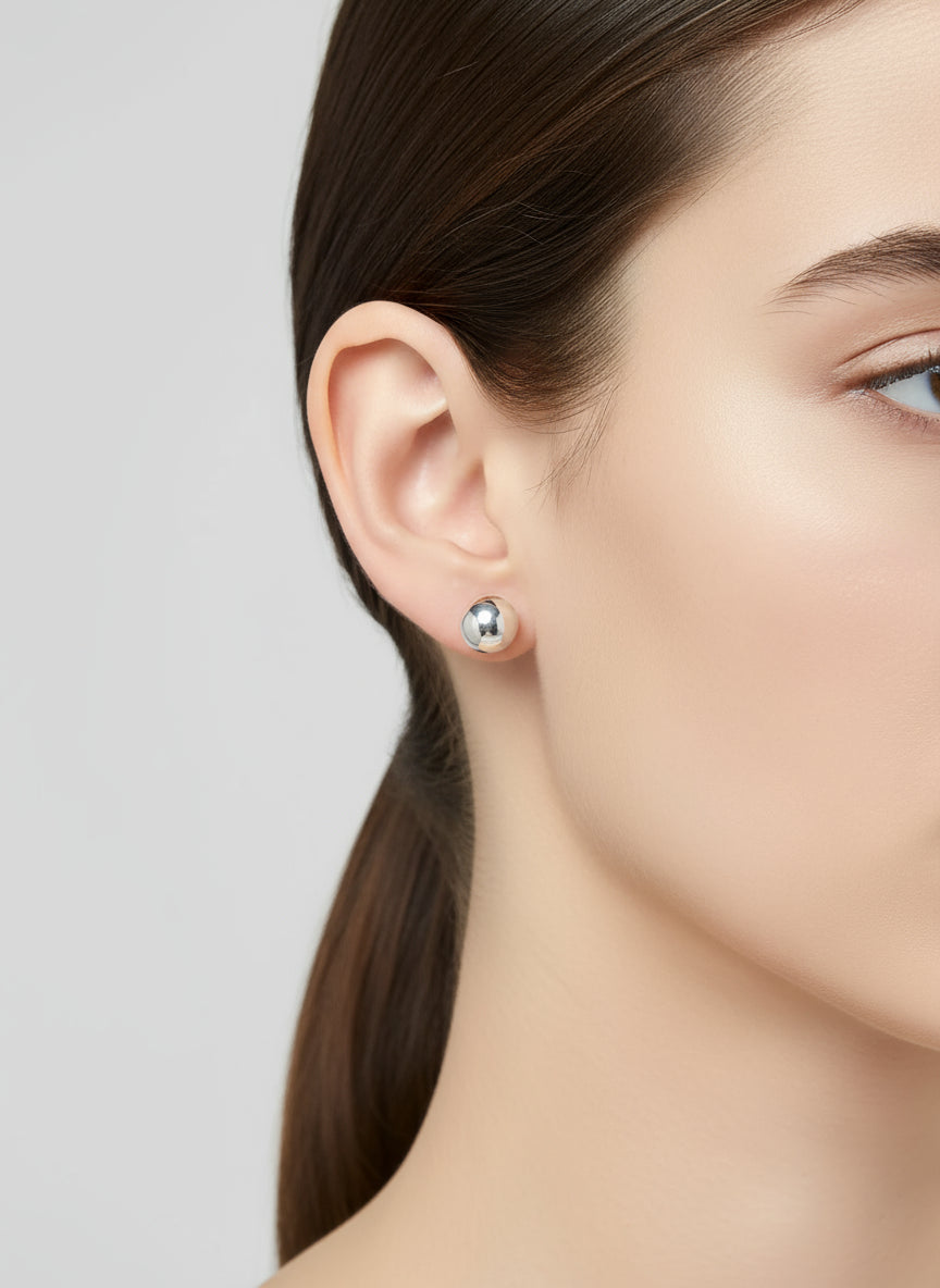 Sterling Silver 925 Dainty Simple Round Stud Earrings - view 3
