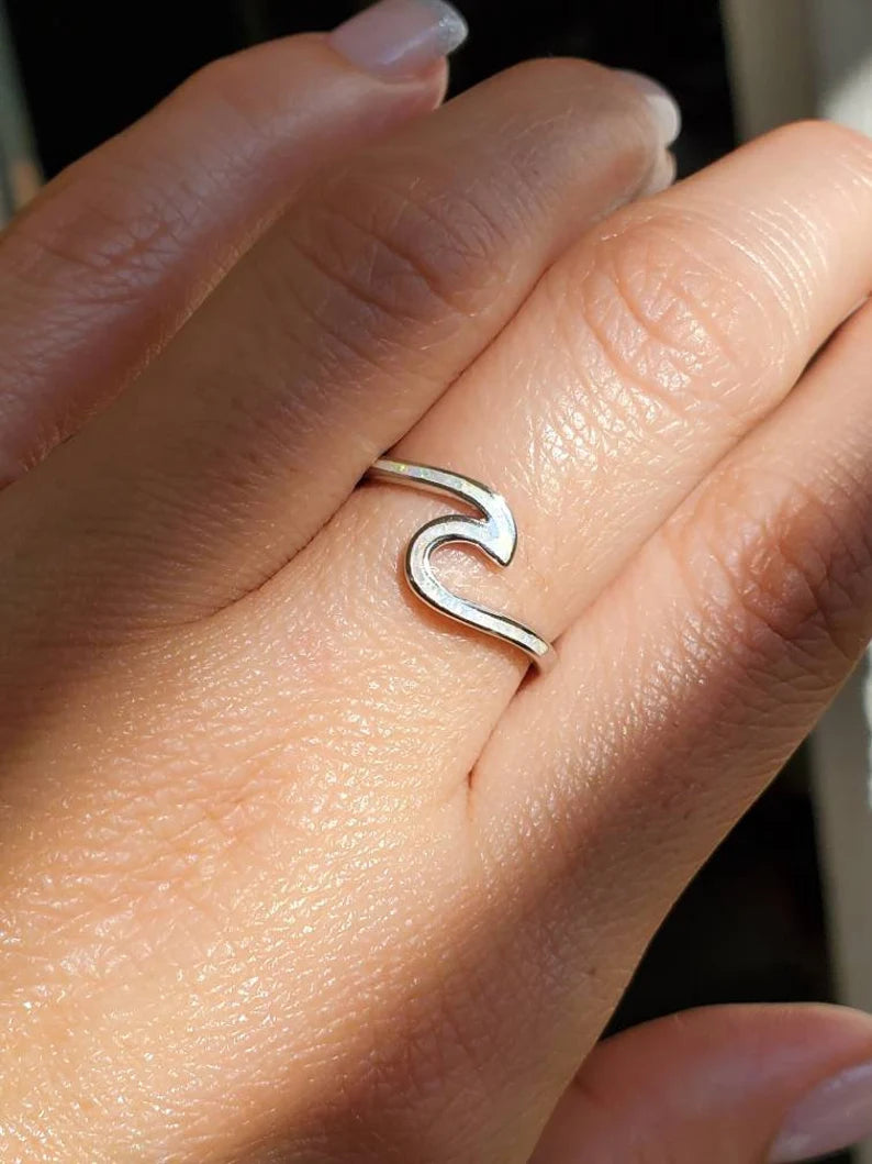 Sterling Silver White Opal Wave Ring - view 4