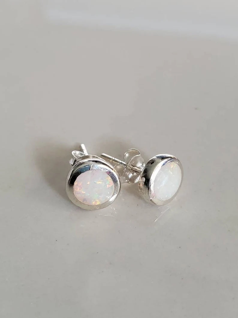 Sterling Silver White Rainbow Opal Sterling Silver Studs Size 4mm to 10mm - view 4