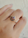 Sterling Silver Crescent Beaded Moon Ring - view 3