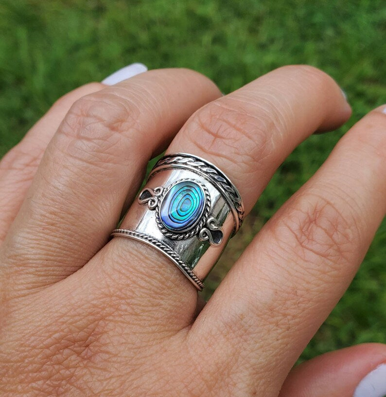 Concave Abalone Sterling Silver Ring - view 3