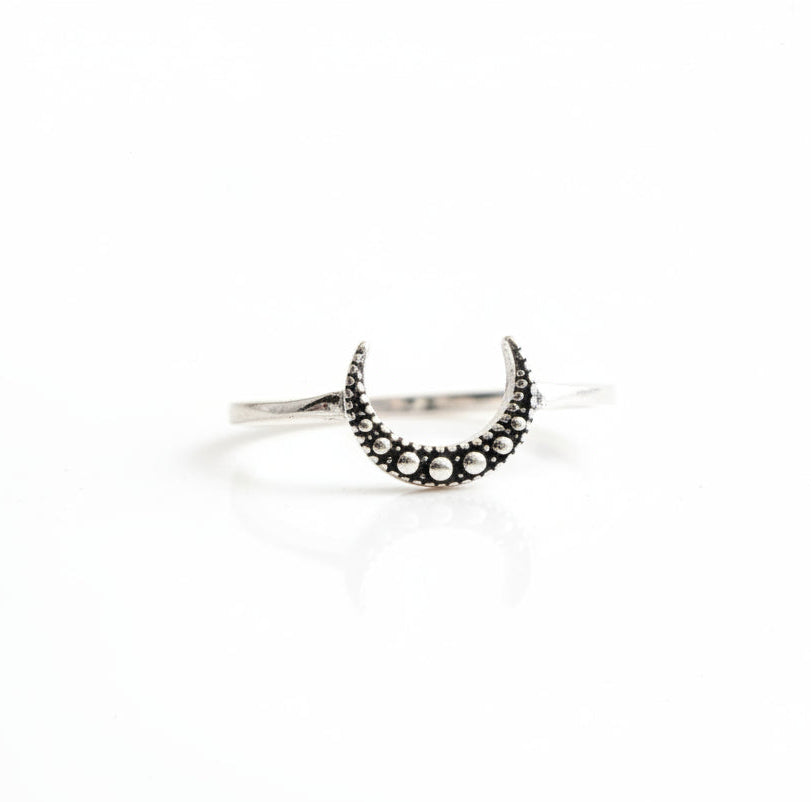 Sterling Silver Crescent Beaded Moon Ring - view 5