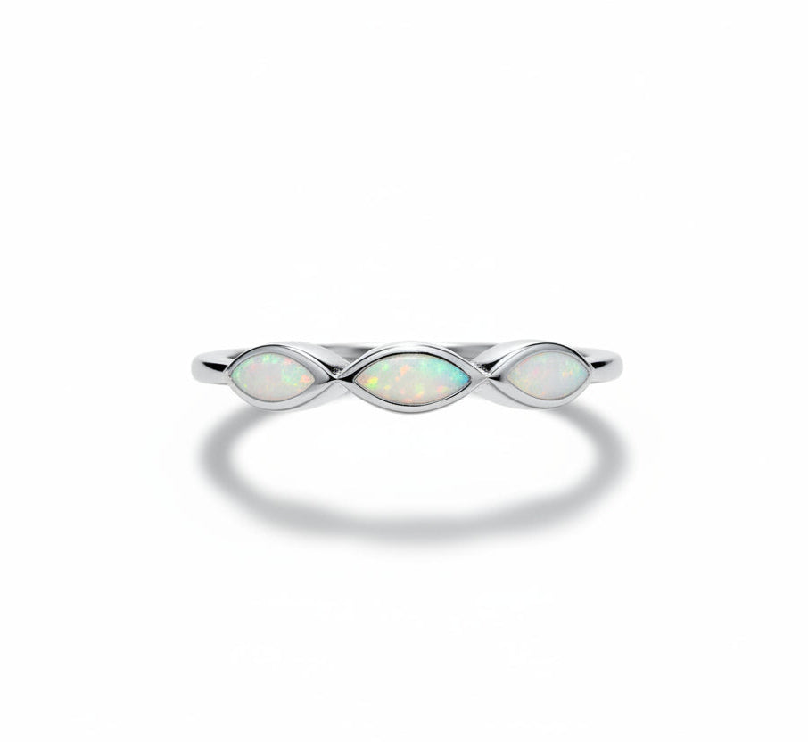 Sterling Silver Marquise White Opal Ring - view 3