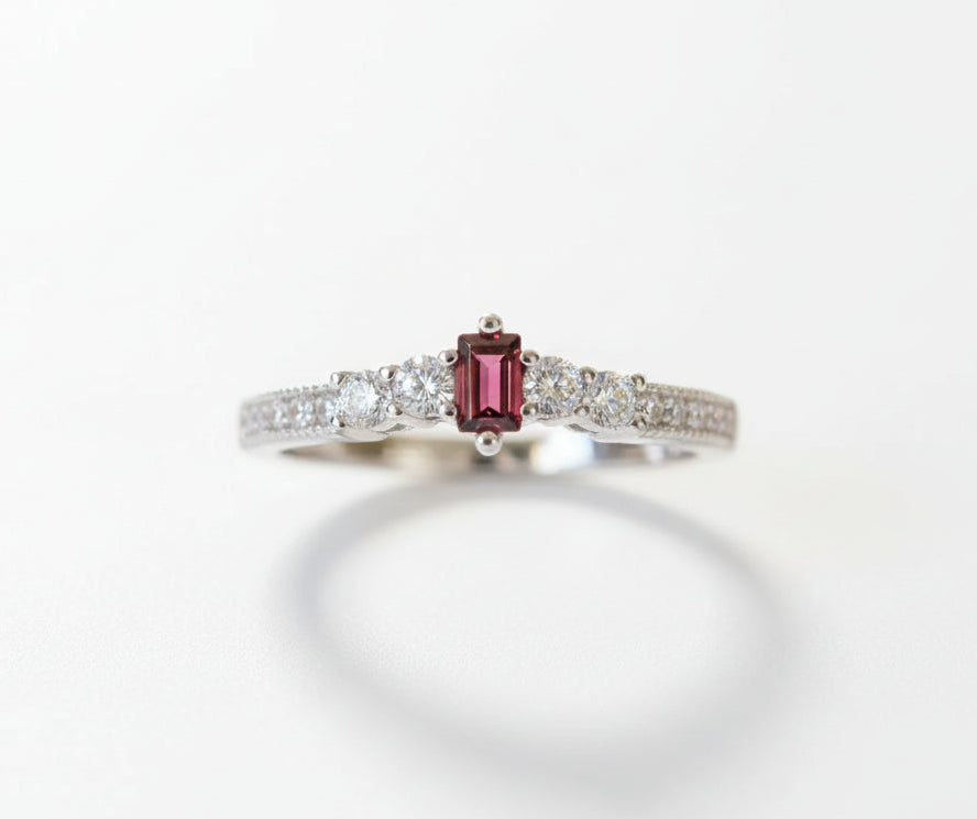 Sterling Silver Emerald Cut Garnet Ring - view 3