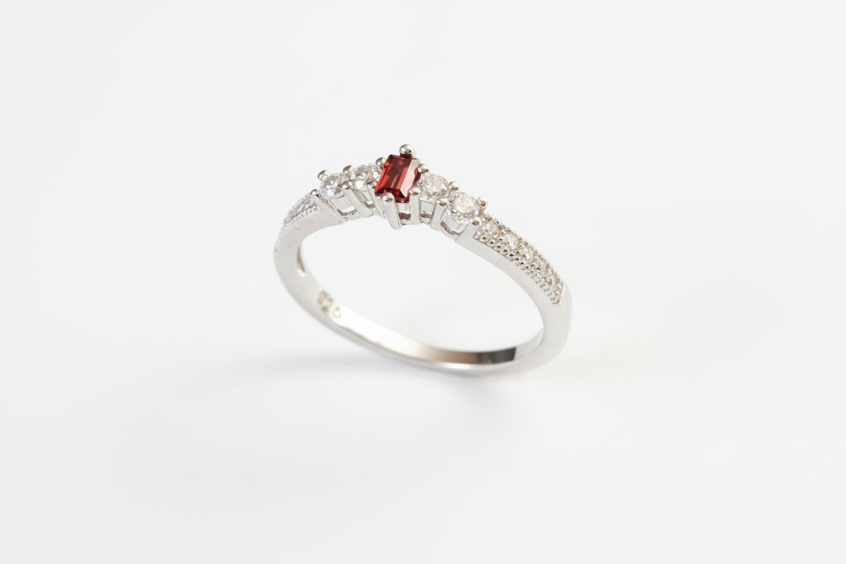Sterling Silver Emerald Cut Garnet Ring - view 4