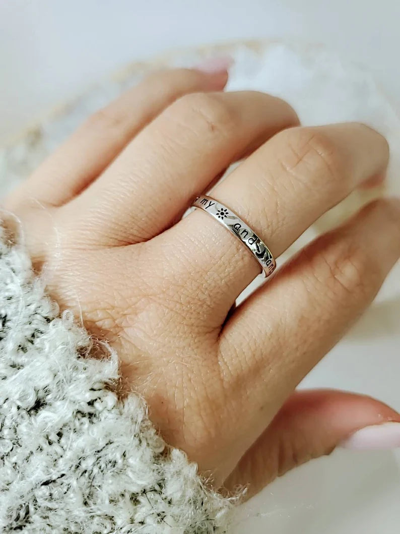Sterling Silver Engraved "You Are My Sun And Moon And All My Stars" Ring - view 6