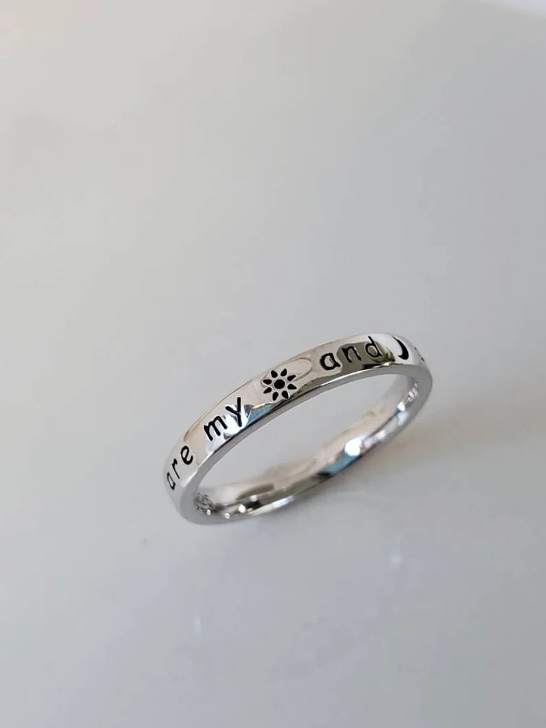 Sterling Silver Engraved "You Are My Sun And Moon And All My Stars" Ring - view 5